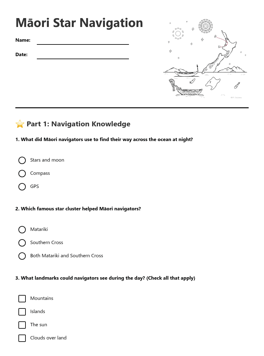 Māori Star Navigation worksheet preview