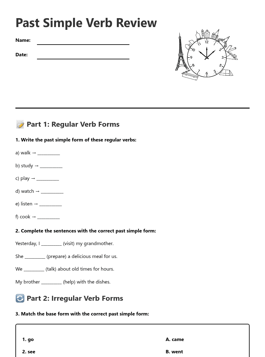 Past Simple Verb Review worksheet preview