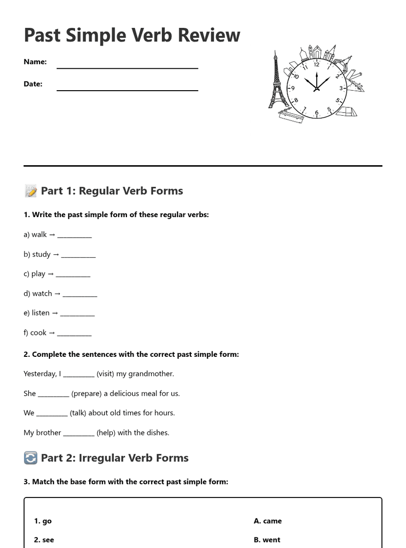 Past Simple Verb Review