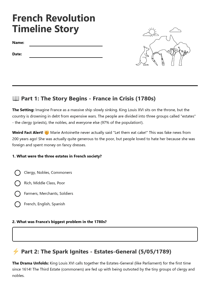 French Revolution Timeline Story worksheet preview