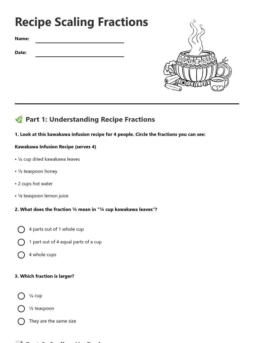 Recipe Scaling Fractions worksheet preview