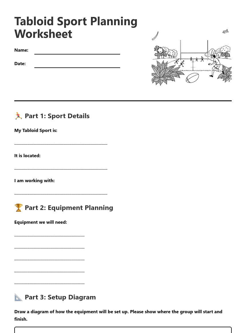 Tabloid Sport Planning Worksheet worksheet preview