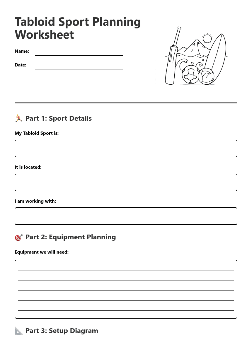 Tabloid Sport Planning Worksheet worksheet preview