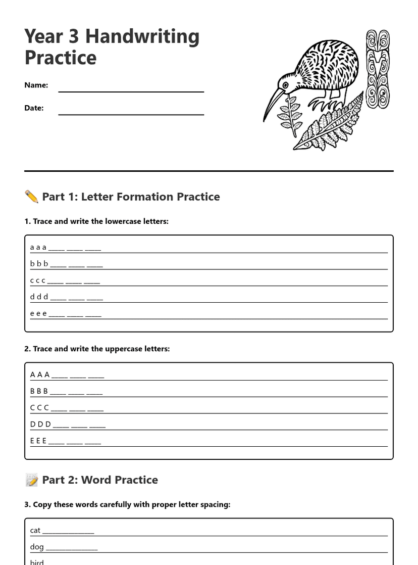Year 3 Handwriting Practice