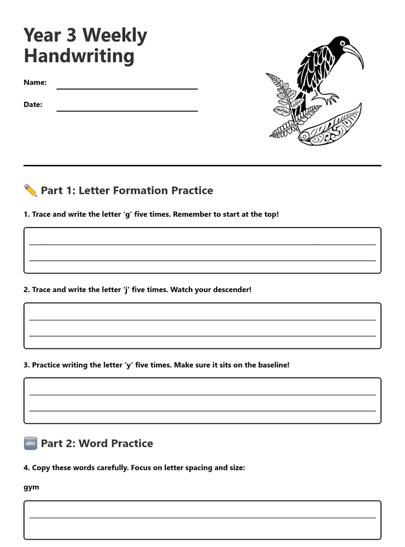 Year 3 Weekly Handwriting