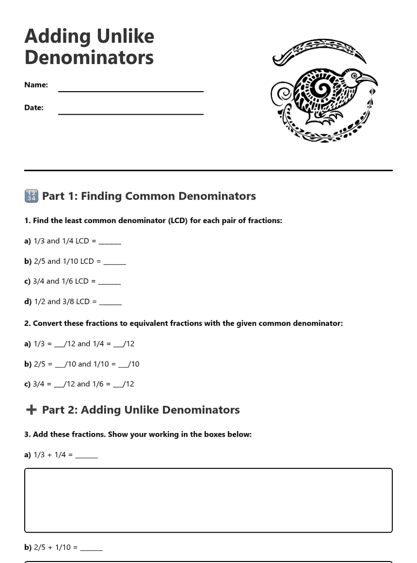 Adding Unlike Denominators