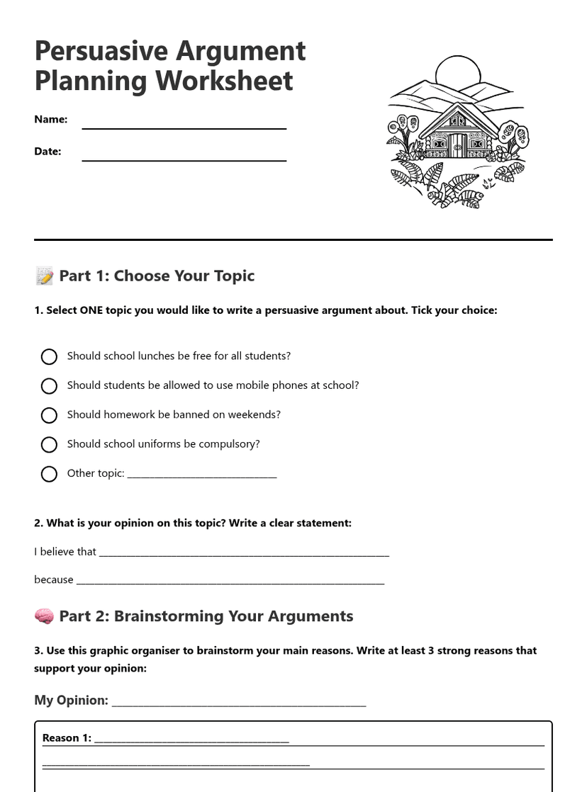 Persuasive Argument Planning Worksheet