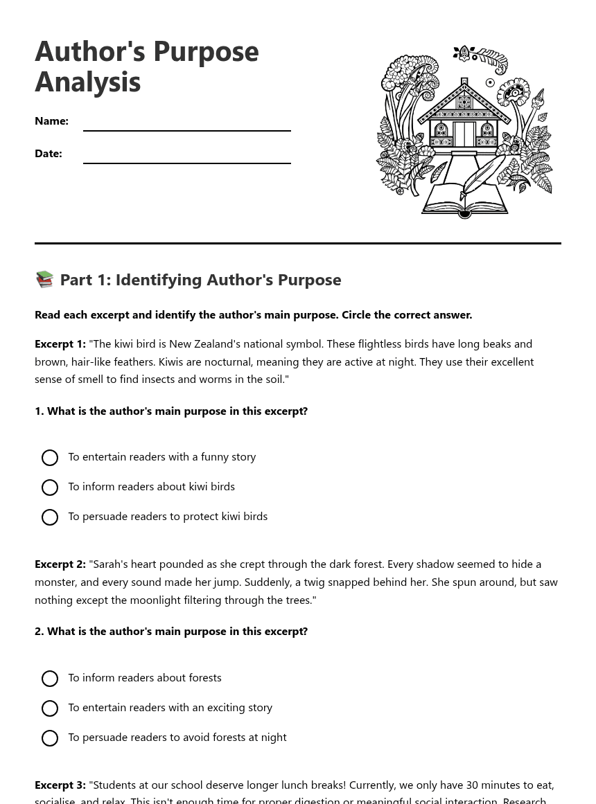 Author's Purpose Analysis worksheet preview