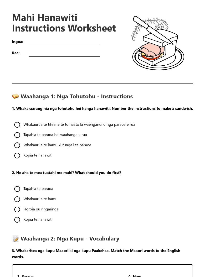Mahi Hanawiti Instructions Worksheet worksheet preview