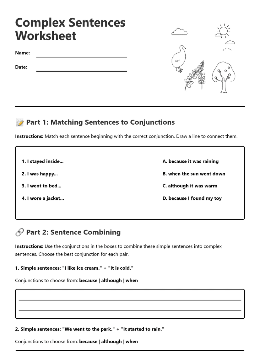 Complex Sentences Worksheet