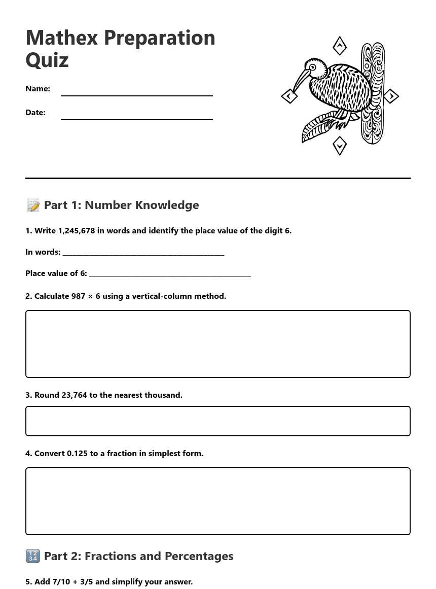 Mathex Preparation Quiz worksheet preview