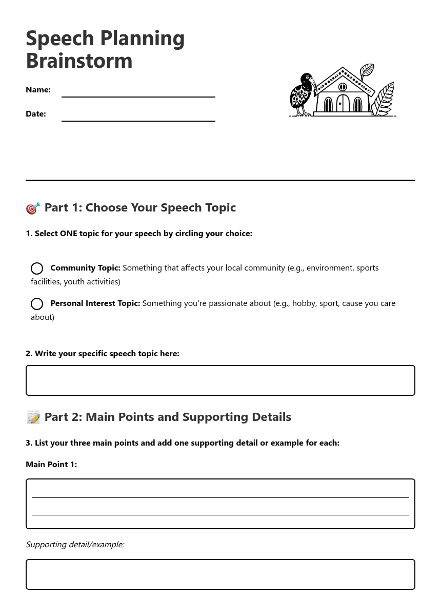Speech Planning Brainstorm worksheet preview