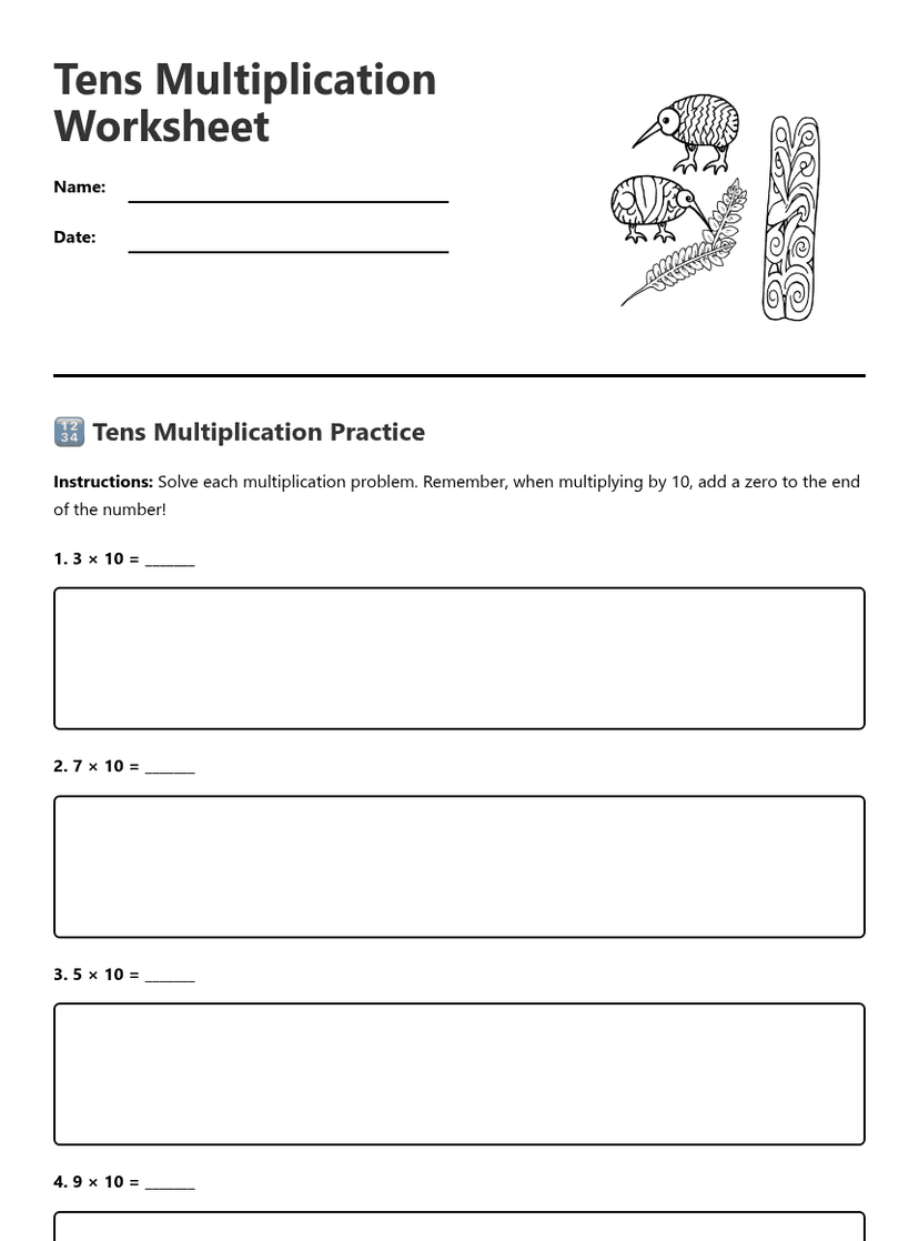 Tens Multiplication Worksheet