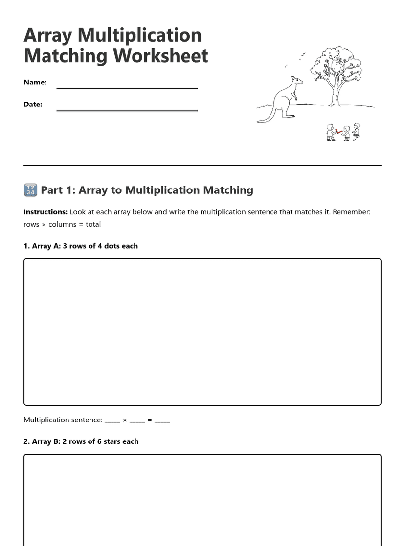 Array Multiplication Matching Worksheet