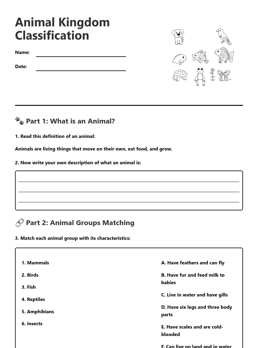 Animal Kingdom Classification worksheet preview