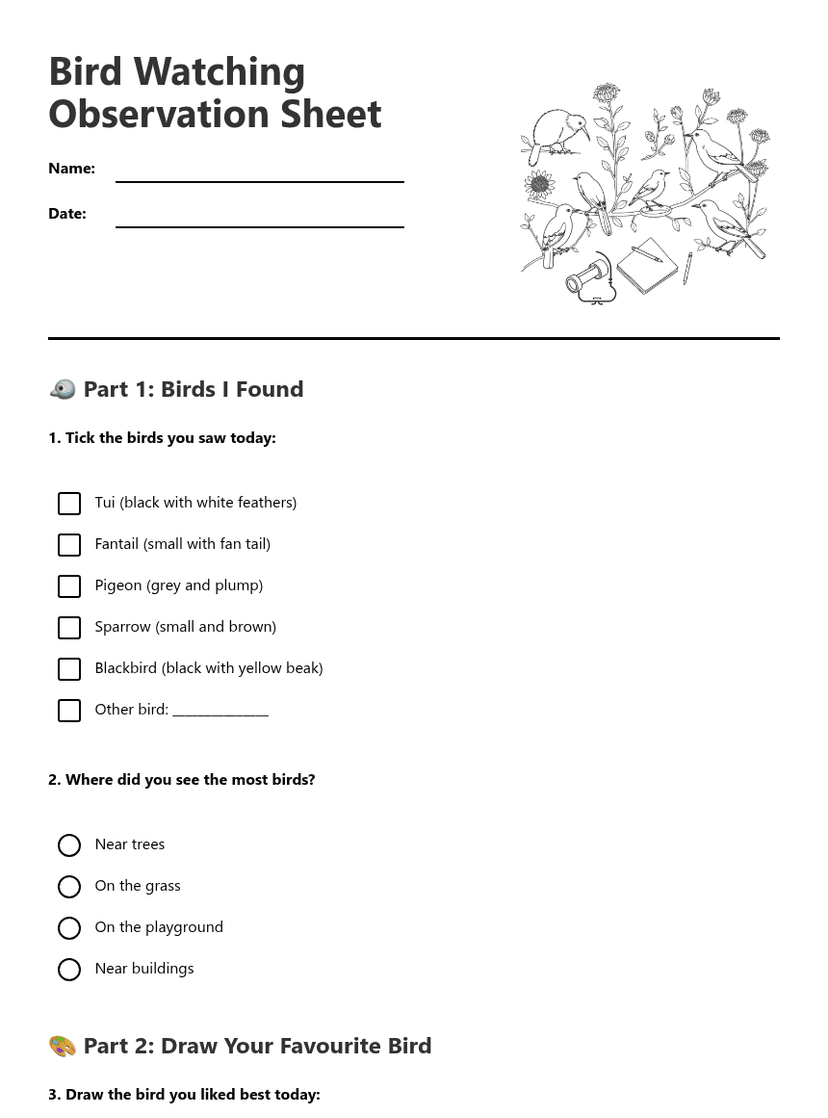 Bird Watching Observation Sheet