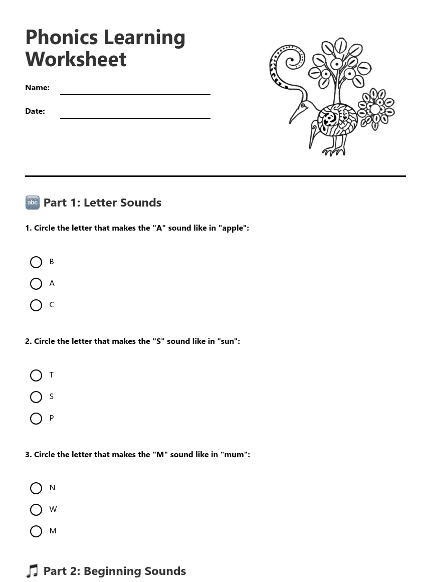 Phonics Learning Worksheet worksheet preview