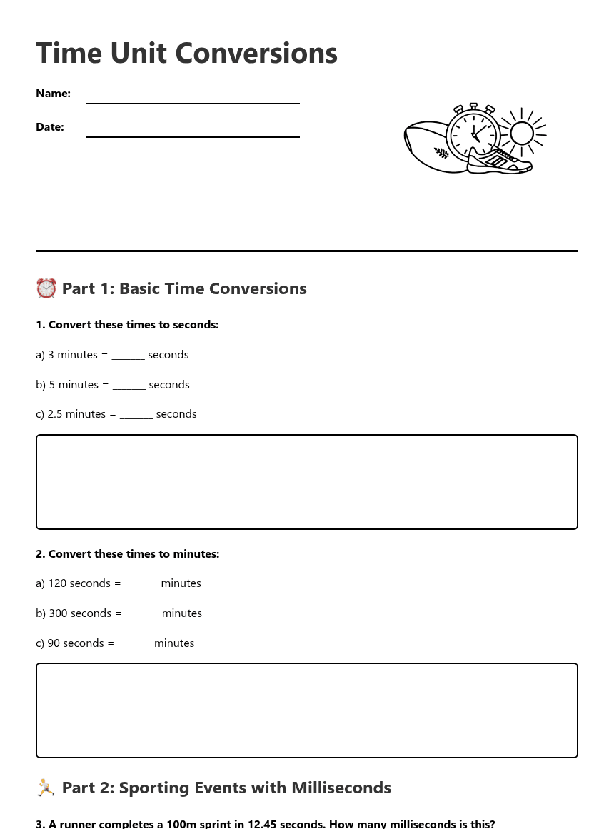 Time Unit Conversions worksheet preview