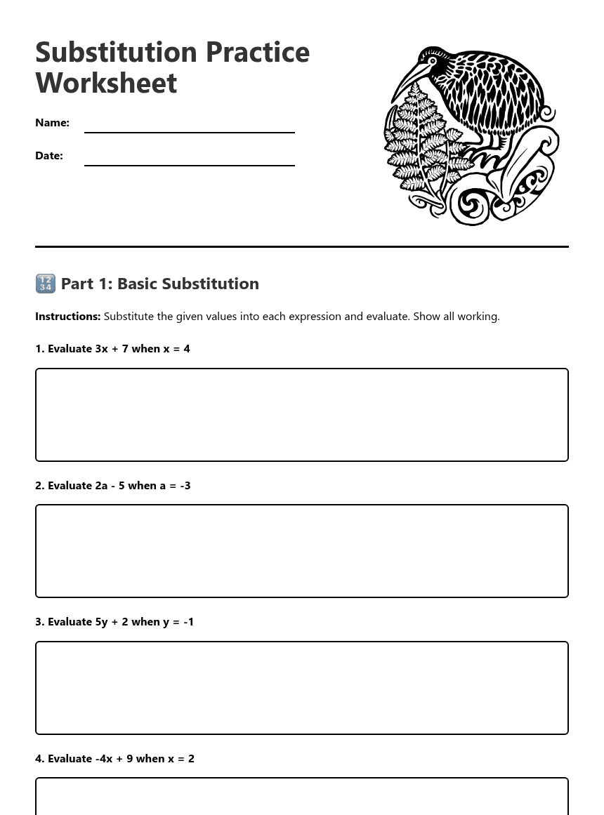 Substitution Practice Worksheet worksheet preview