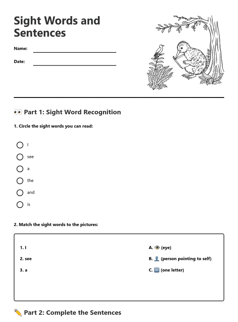 Sight Words and Sentences