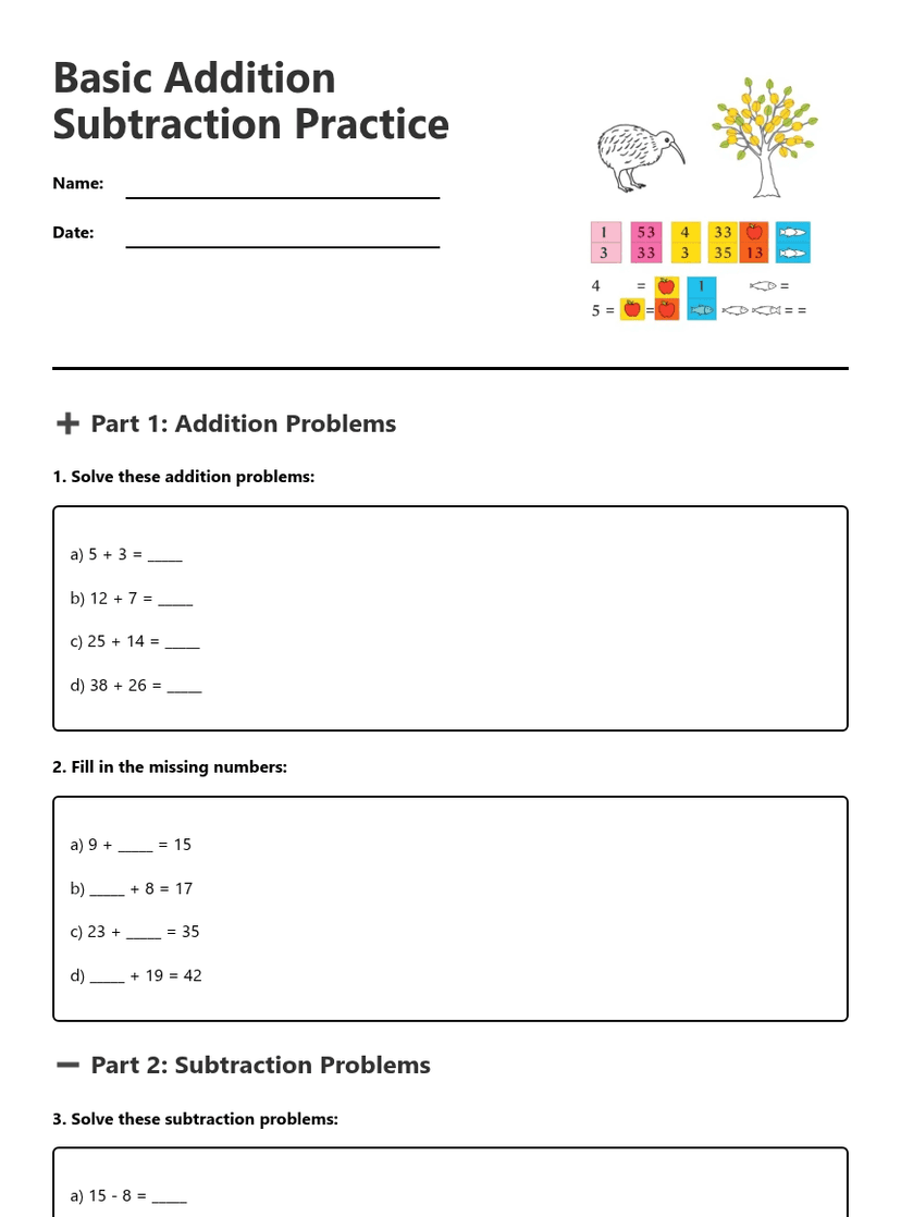 Basic Addition Subtraction Practice