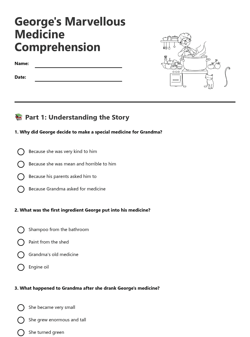 George's Marvellous Medicine Comprehension worksheet preview