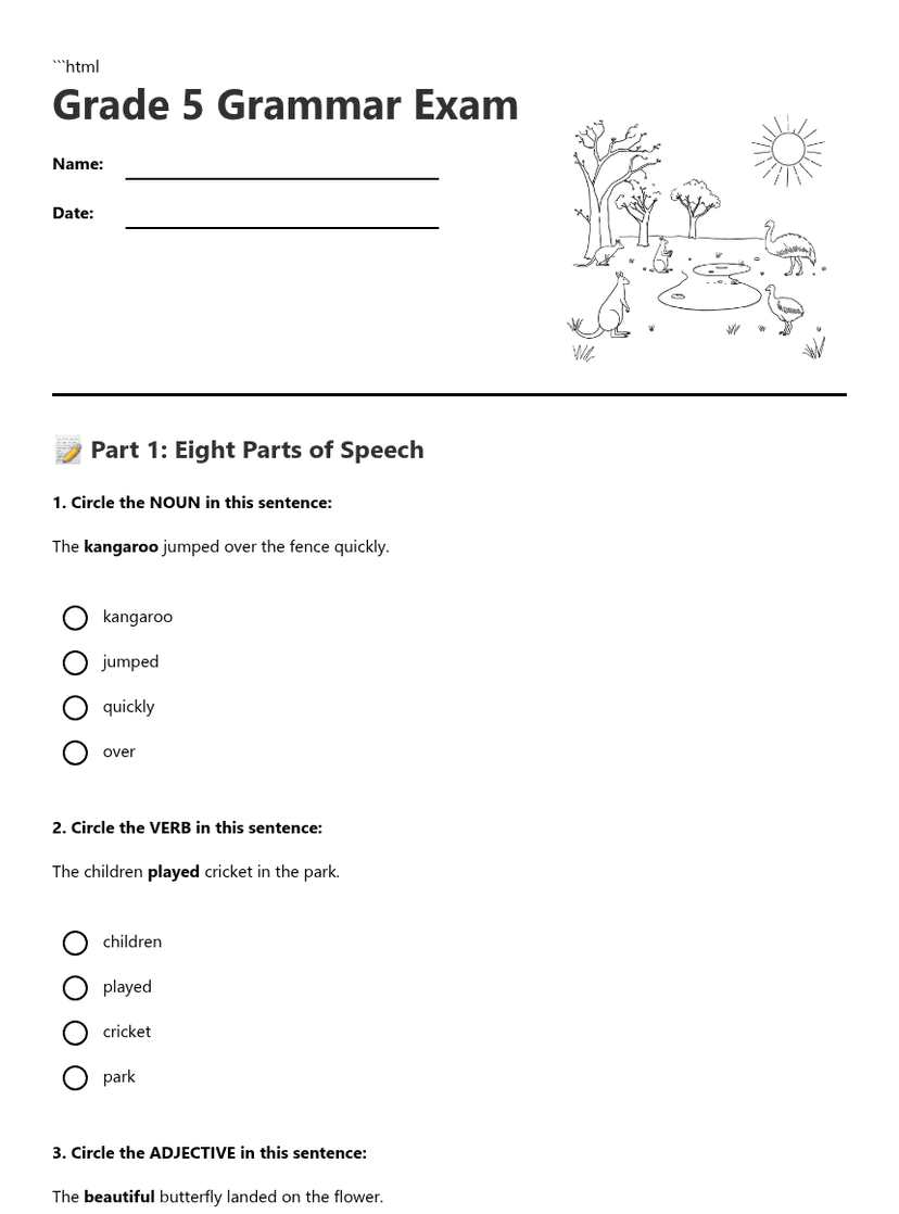 Grade 5 Grammar Exam