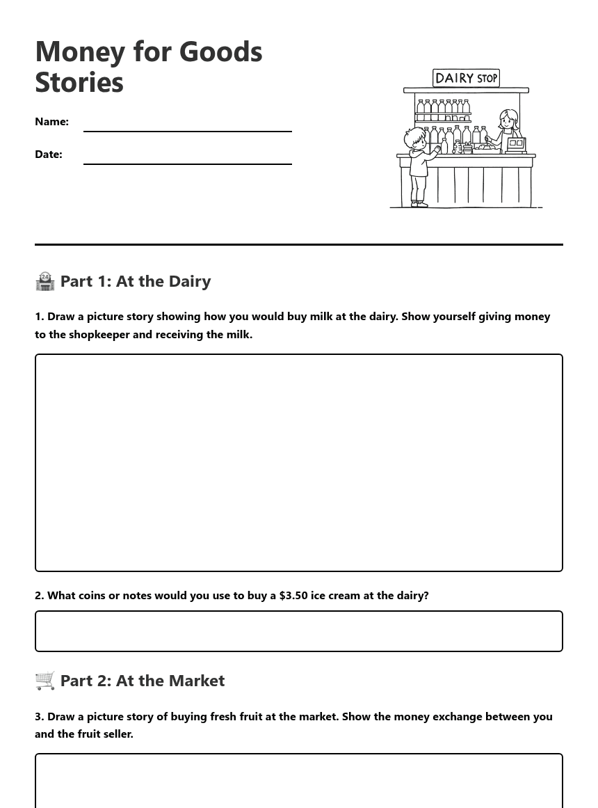 Money for Goods Stories worksheet preview