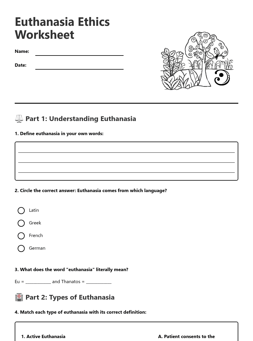 Euthanasia Ethics Worksheet worksheet preview
