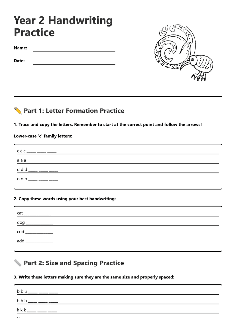 Year 2 Handwriting Practice