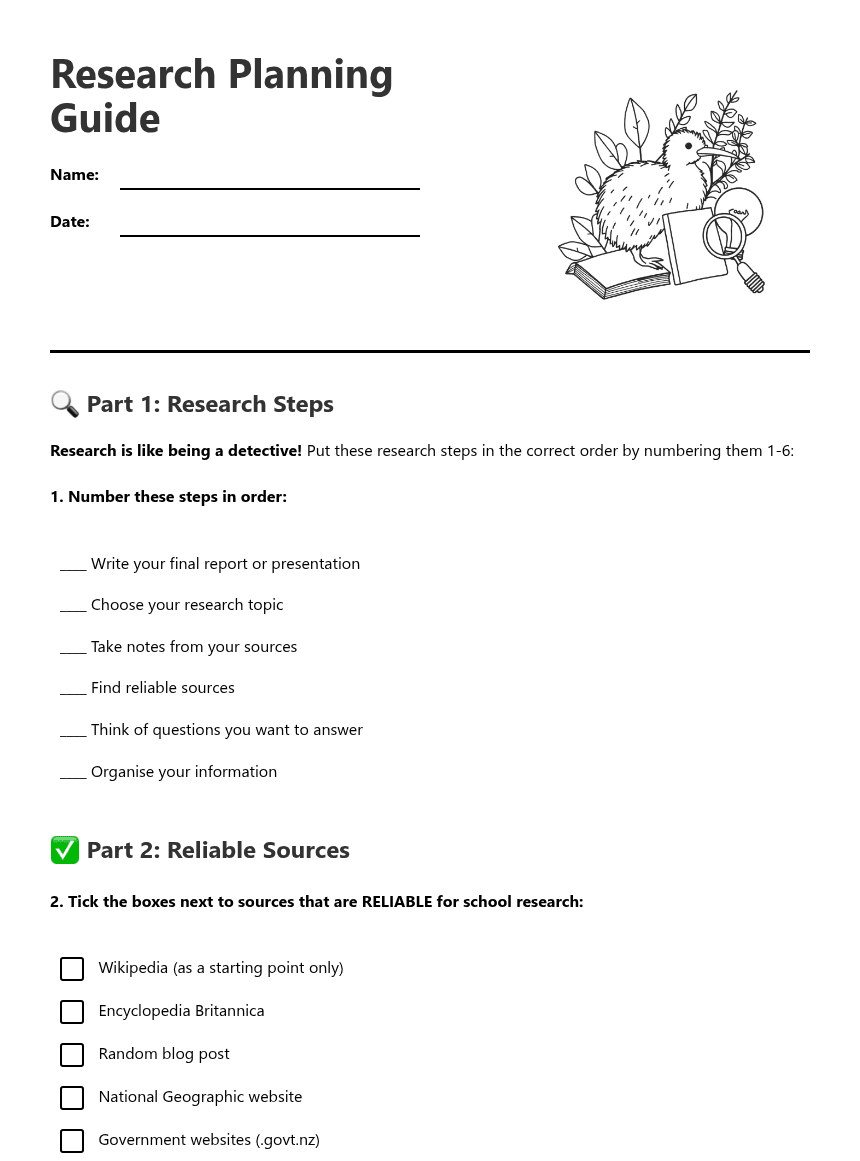 Research Planning Guide worksheet preview
