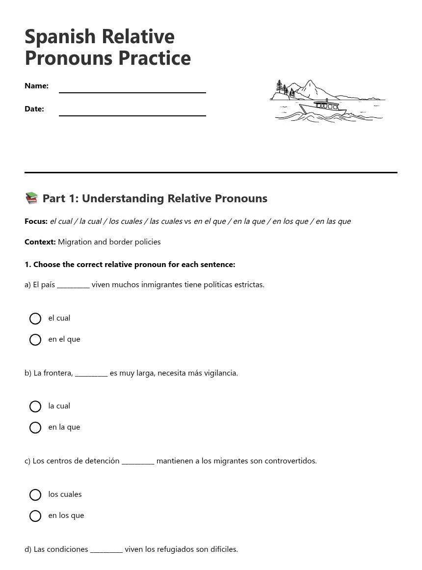 Spanish Relative Pronouns Practice worksheet preview