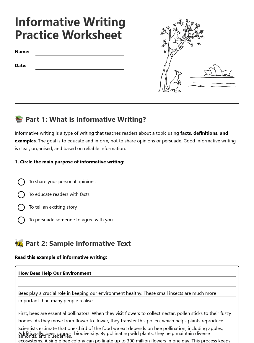 Informative Writing Practice Worksheet worksheet preview