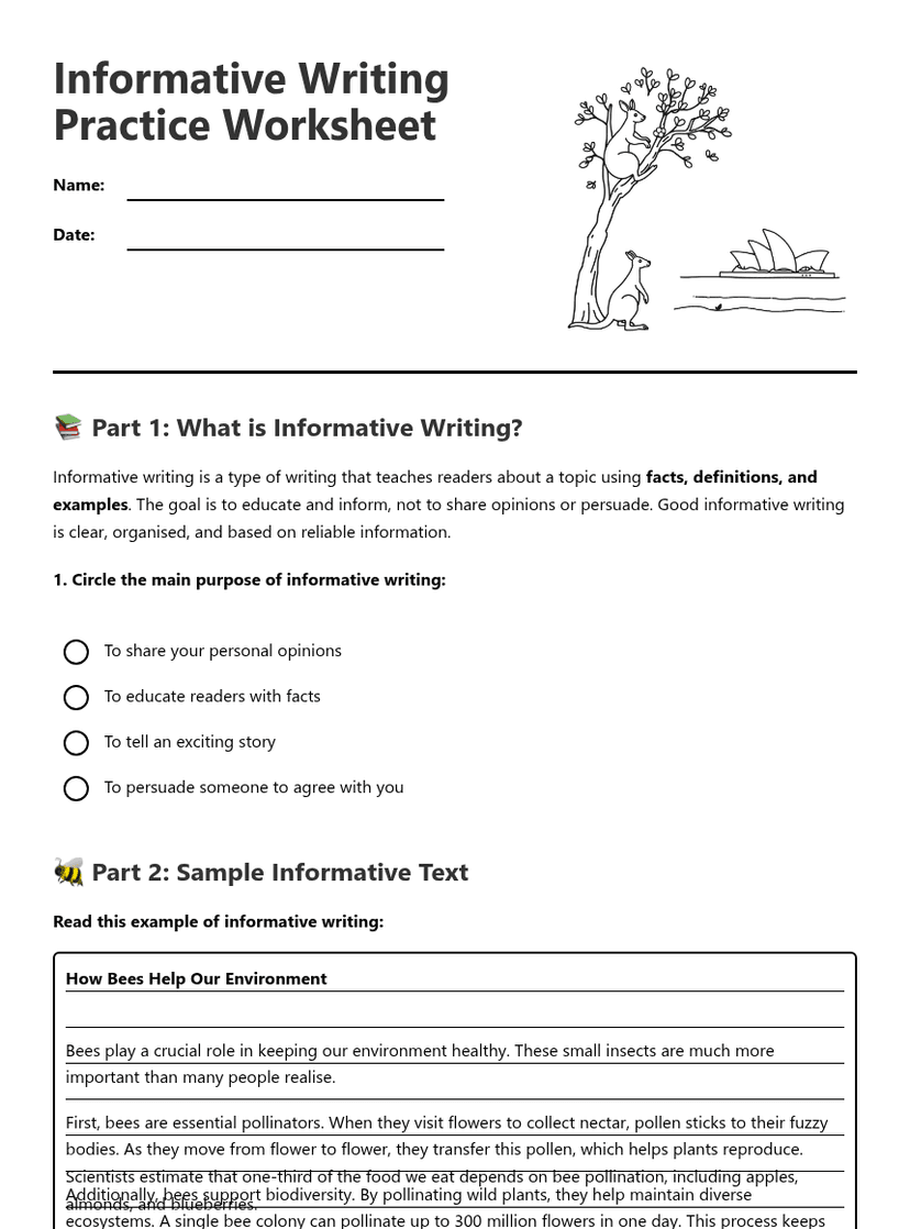 Informative Writing Practice Worksheet
