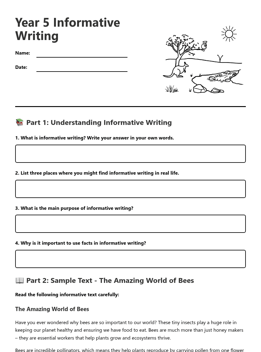 Year 5 Informative Writing worksheet preview