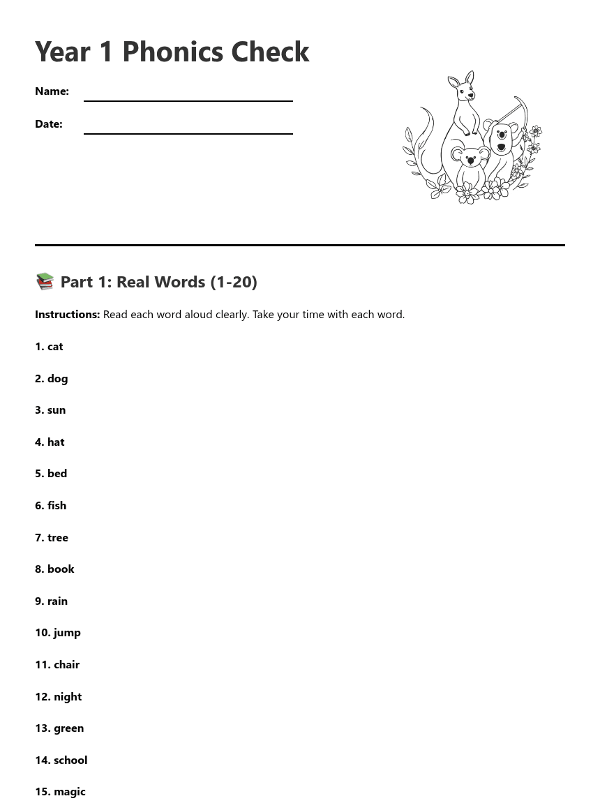 Year 1 Phonics Check worksheet preview