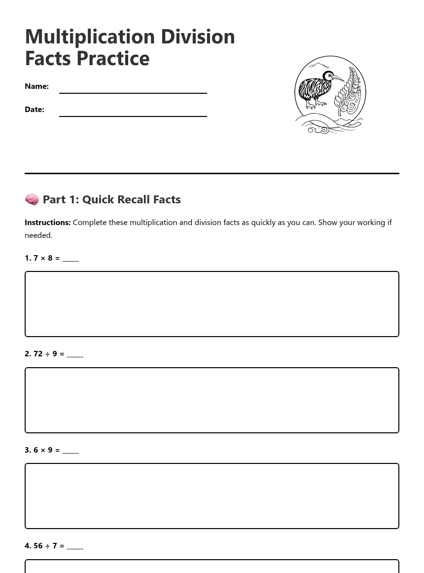 Multiplication Division Facts Practice worksheet preview