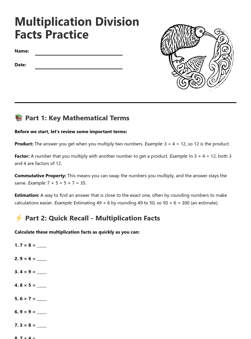 Multiplication Division Facts Practice worksheet preview
