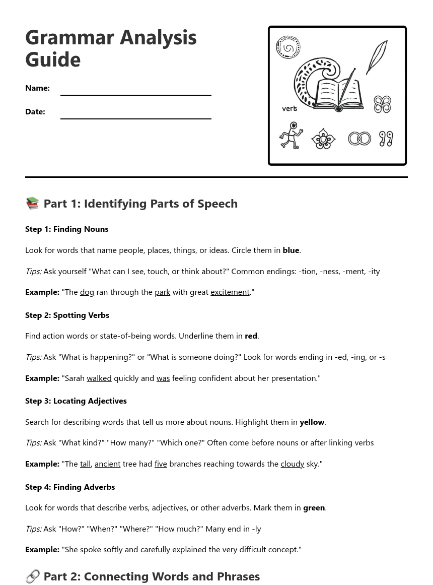 Grammar Analysis Guide worksheet preview