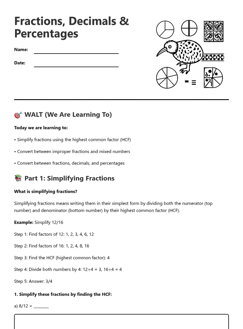 Fractions, Decimals & Percentages