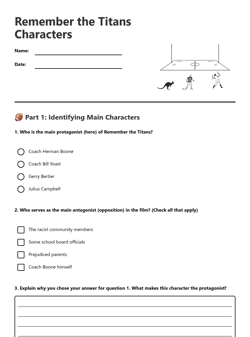 Remember the Titans Characters worksheet preview
