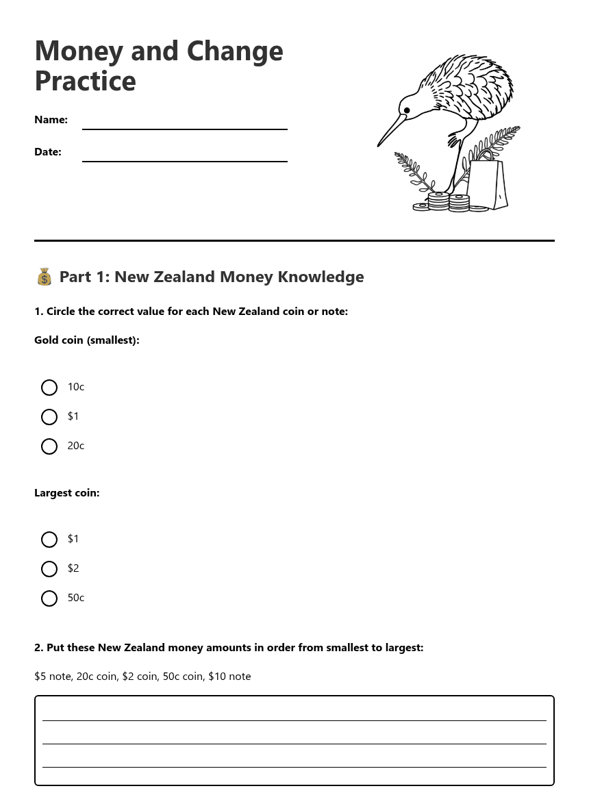 Money and Change Practice worksheet preview