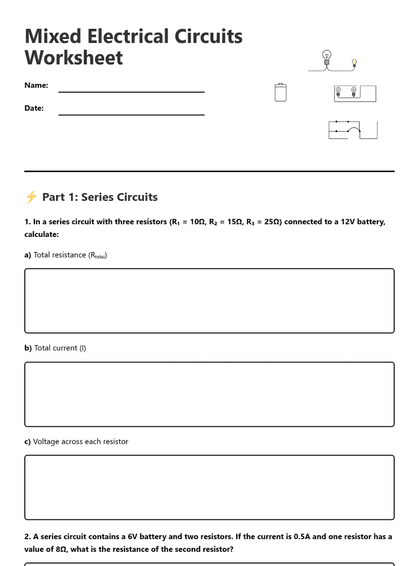 Mixed Electrical Circuits Worksheet