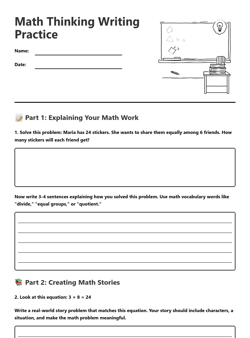 Math Thinking Writing Practice worksheet preview