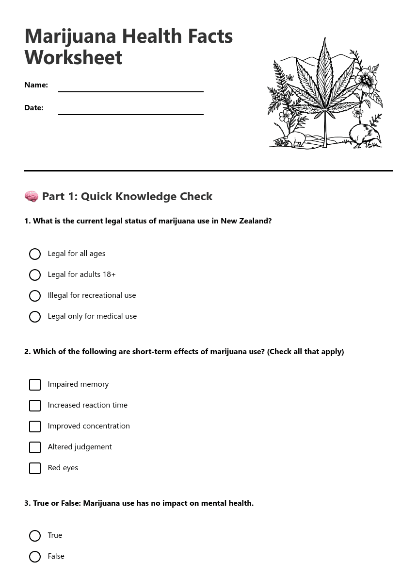 Marijuana Health Facts Worksheet worksheet preview