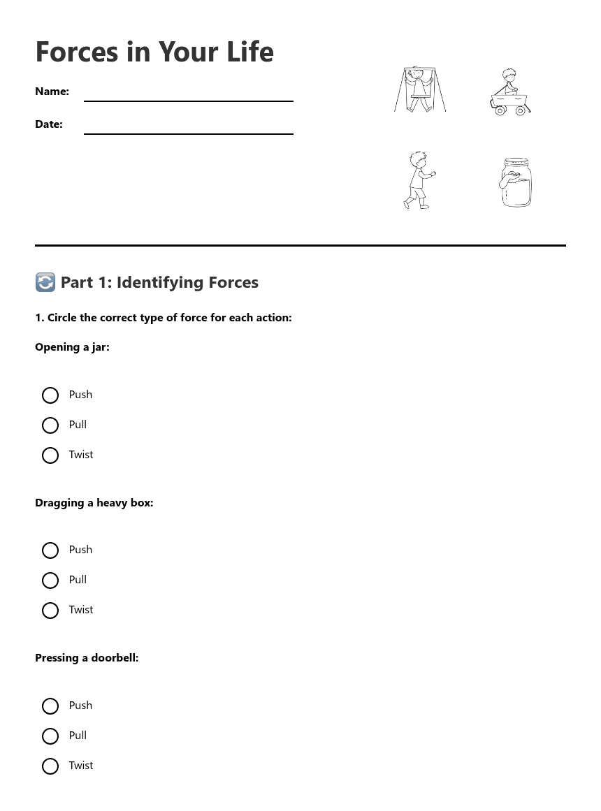 Forces in Your Life worksheet preview