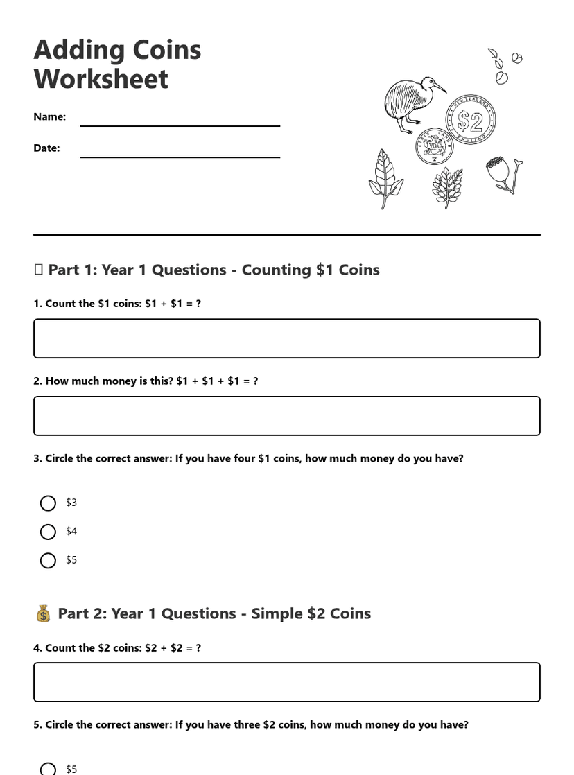 Adding Coins Worksheet