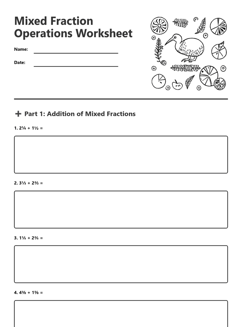 Mixed Fraction Operations Worksheet