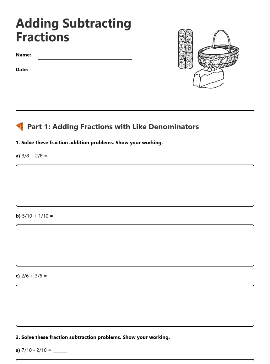 Adding Subtracting Fractions worksheet preview