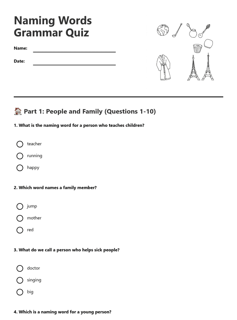 Naming Words Grammar Quiz